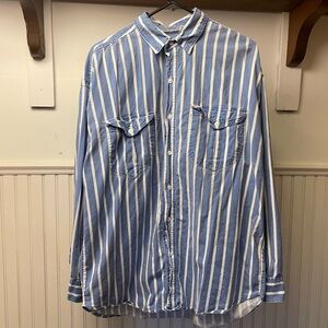 Vintage Sostanza Blue and white striped button down shirt size L fisherman style